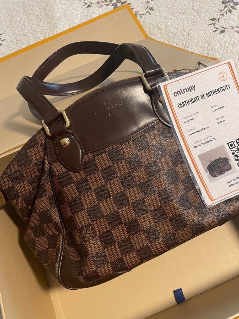 Louis Vuitton Damier Ebene Tote in Dark Brown and Chocolate